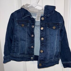 okie dokie Dark Blue Denim Jacket with Gray Hood